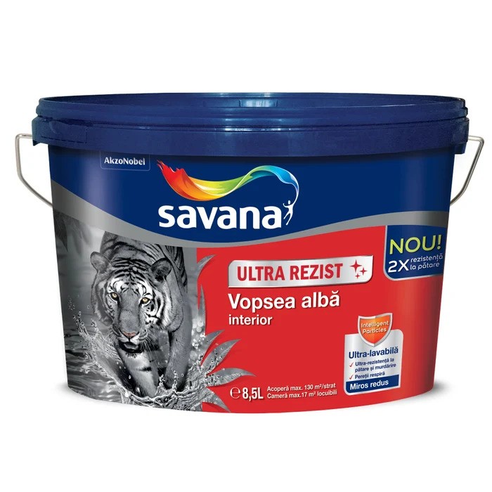 Vopsea ultra-lavabilă albă pentru interior Savana Ultra Rezist, 8.5 l