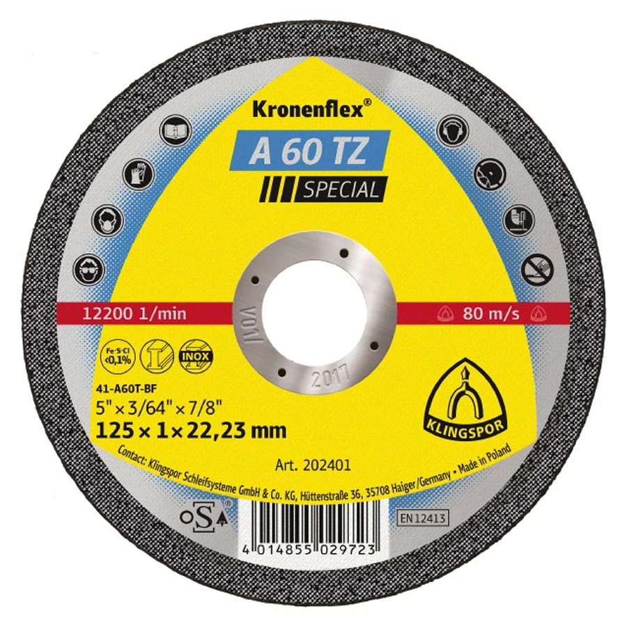 Disc de tăiere KLINGSPOR A 60 TZ Special plat 202401 pentru inox, oțel, 125x1mm