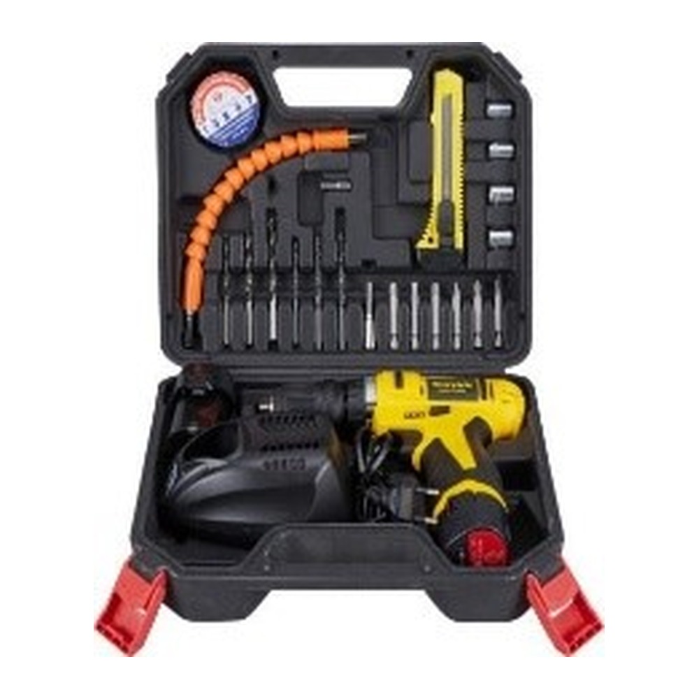 Masina de gaurit/insurubat 12V 10mm (set unelte + 2 acumulatori 1300 mah+ bit + incarcator)