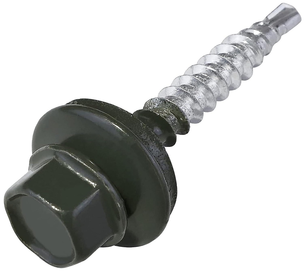 Șurub autoforant cu cap HEX 4.8x35 mm, șaibă EPDM Ø14 mm, RAL 3009 prindere pe lemn, 250 bucăți