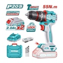 Mașină de găurit și înșurubat TOTAL 20 V incl. cutie + 2 acumulatori Li-Ion 2.0Ah + 1 incarcator
