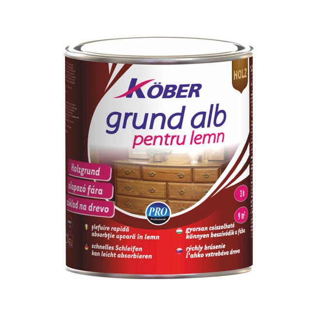 Grund alb Kober profesional pentru lemn, 0.75L