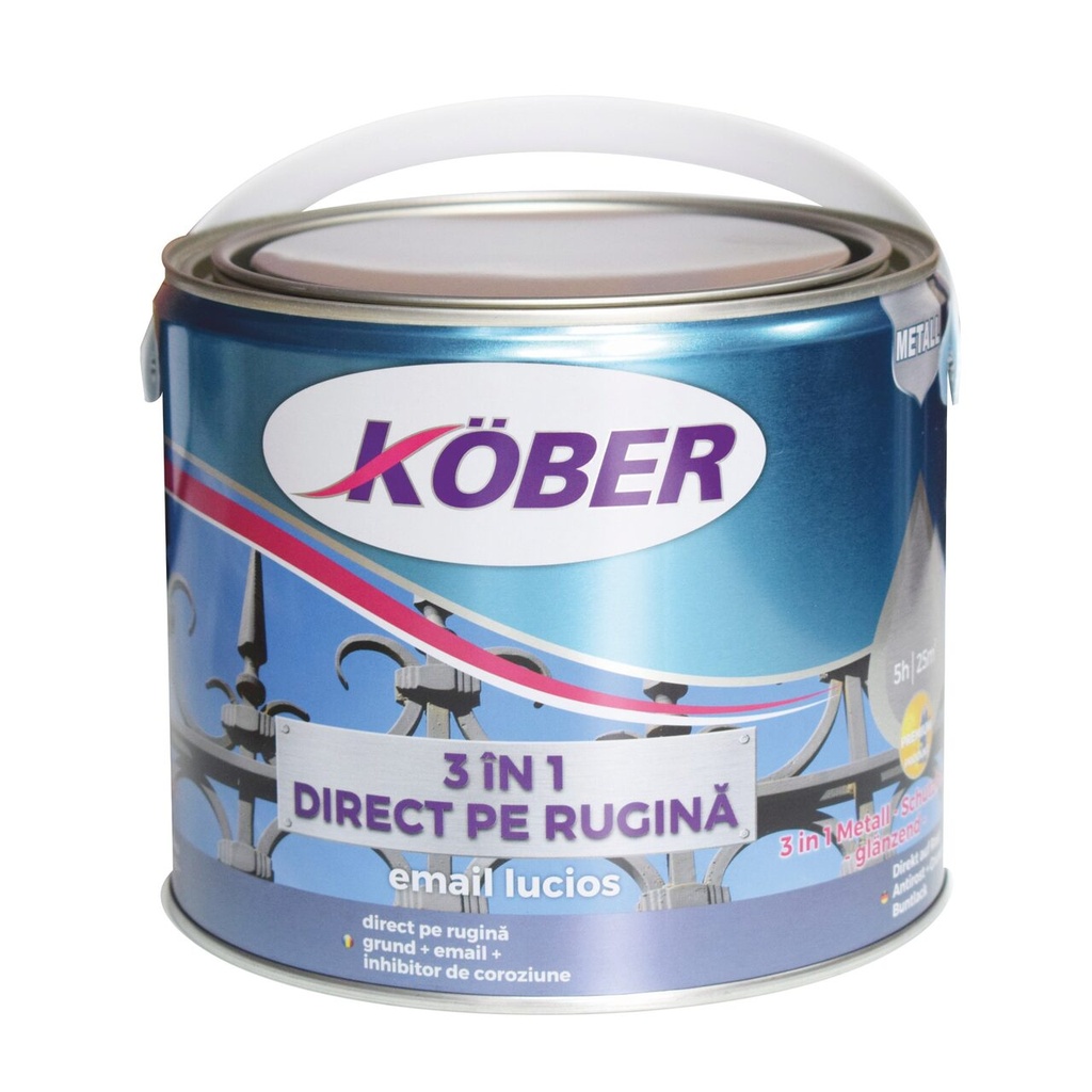 Email lucios anticoroziv 3 în 1 Kober negru, 2.5 l