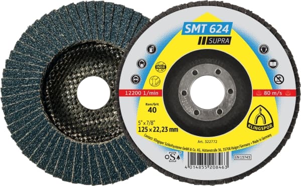 Disc lamelar KLINGSPOR SMT 624 Supra, 125mmx22.23mm, granulație P60