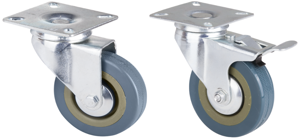 Roata pivotanta cu flansa din pvc gri pentru mobilier / D[Mm]: 50; tip: cu frana; S[Kg]: 20