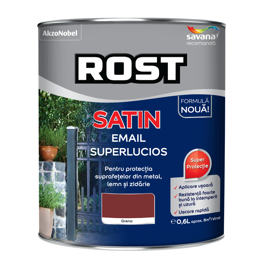 Vopsea alchidică pentru lemn/metal Rost Satin interior/exterior grena, 0.6 l