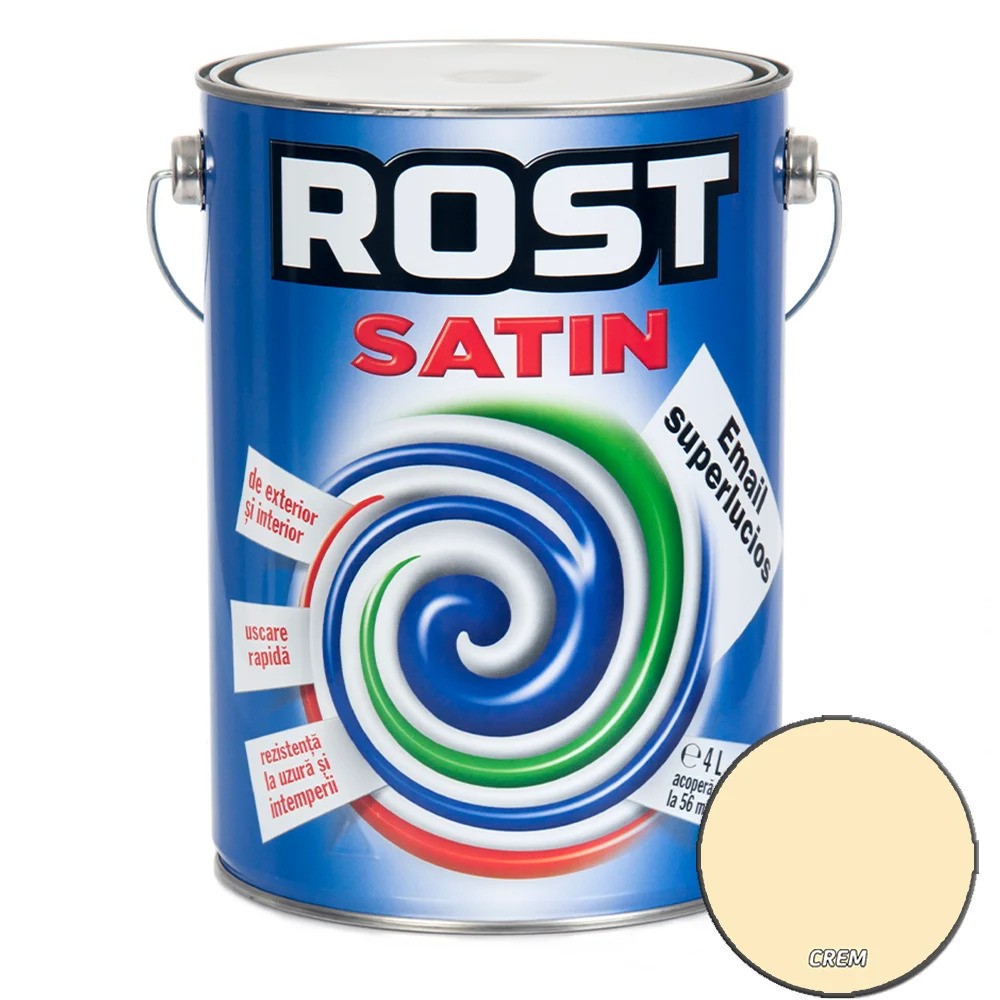 Vopsea alchidică superlucioasă pentru lemn si metal ROST SATIN interior/exterior crem, 4 l