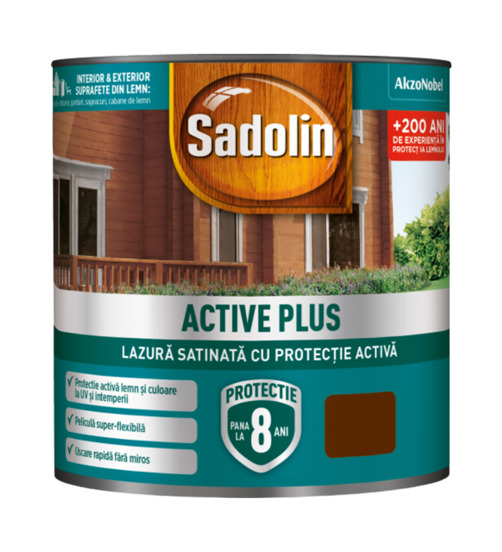 Lazură satinată Sadolin Activ plus pe bază de dispersie apoasă acrilică teak, 5 l