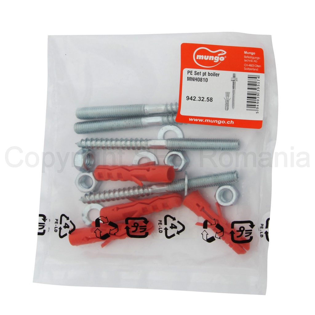 Set fixat boiler cu piulita/ saiba si diblu cu prezon - MNH0810 - 4 buc