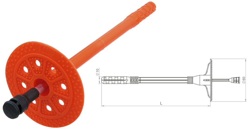 Diblu izolație profesional cui metalic (izolat) D. 10x260 mm, izolatie 170-180 mm 100 buc/cutie