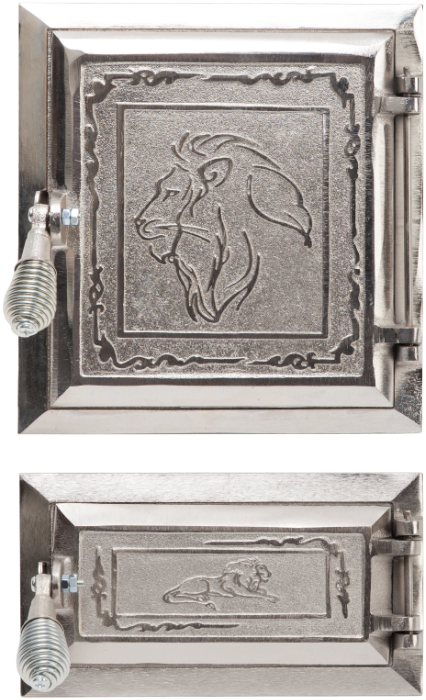 Ușă pentru sobă și cenușar nichelată model Leo, înalțime 275+140 x 255 mm lățime