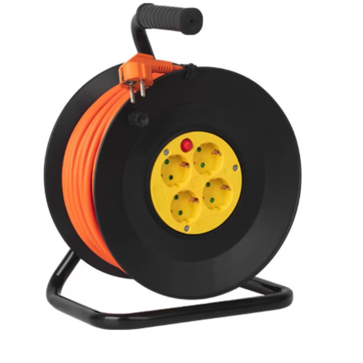 Prelungitor portocaliu pe tambur derulator Wconn 3X1.5 mm² cu protecţie termică, 50 ml