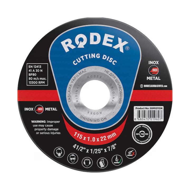 Disc de tăiere Rodex metal-inox, 115x1x22.23 mm