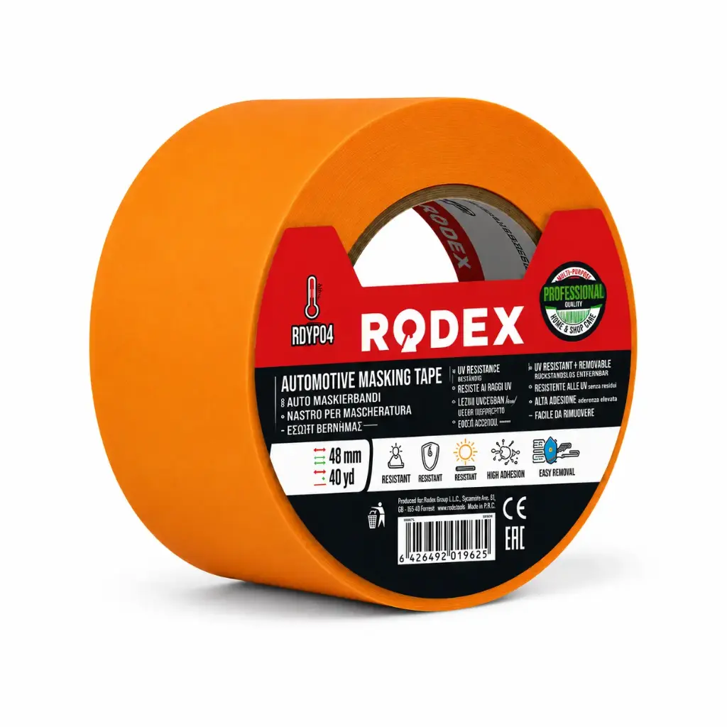 Banda de mascare auto Rodex, portocalie, 48 mm x 36,58 m