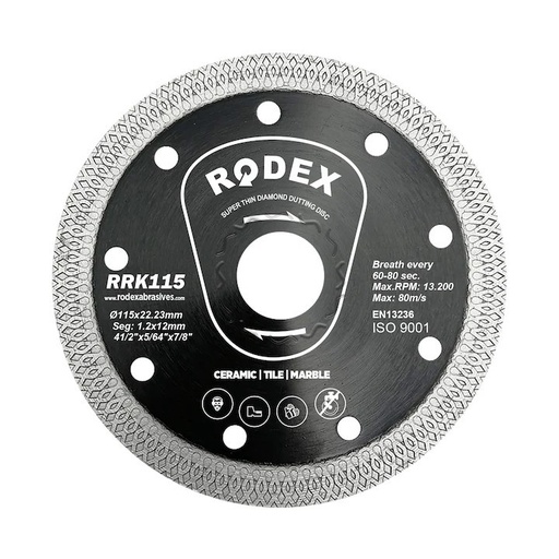 [P009959] Disc De Taiere Diamantat, Rodex, Ultra Subtire, 230X20/22.23Mm, Max Rpm 6.600, Pentru Ceramica, Marmura, Caramida, Portelan (5/10/50)