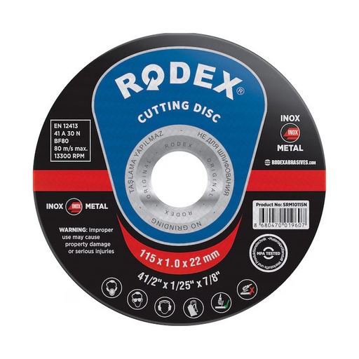 [P010134] Disc de tăiere Rodex metal-inox, 115x1x22.23 mm