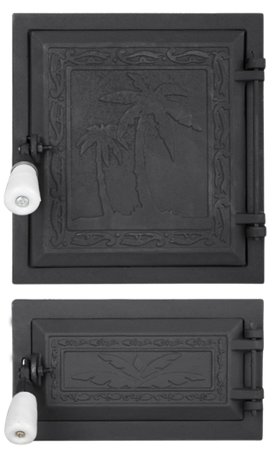 [P005600] Ușă pentru sobă și cenușar din fontă model palmier, înalțime 270+140 x 250 mm lățime