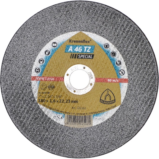 [P004821] Disc de tăiere KLINGSPOR A 60 TZ Special plat 221161 pentru inox, oțel, 180x1.6 mm