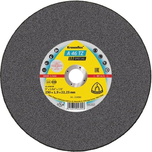 [P006257] Disc de debitare Kronenflex® A 46 TZ Special plat 224084 pentru inox, oțel, 230x1.9 mm