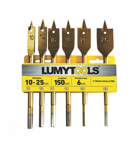 [P003191] Set burghie plate pentru lemn 6 piese, Ø 10-25 mm
