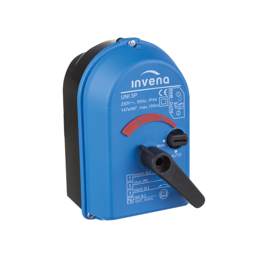 [P008244] Servomotor electric pentru robinet de amestec cu 3 sau 4 căi, 230V, Invena UNI 3P, IP44, 15Nm, 90°