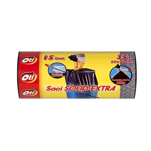[P005080] Saci menajeri negri cu urechi de prindere 35 l, 15 buc/rolă