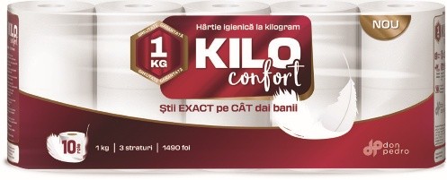 [P010489] Hârtie igienică, Kilo Confort, alb, 3 straturi, set 10 role