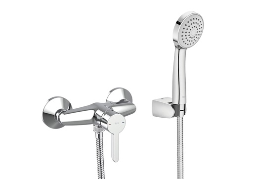 [P004600] Baterie duș montată pe perete Roca Saona cu accesorii incluse (furtun, para și suport perete)