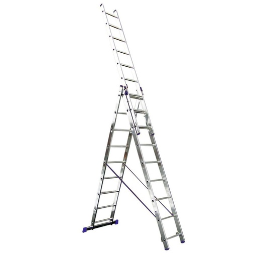 [P004109] Scară aluminiu trei tronsoane 3x9 trepte, înălţime 635 cm