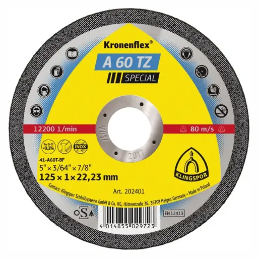 [P004725] Disc de tăiere KLINGSPOR A 60 TZ Special plat 202401 pentru inox, oțel, 125x1mm