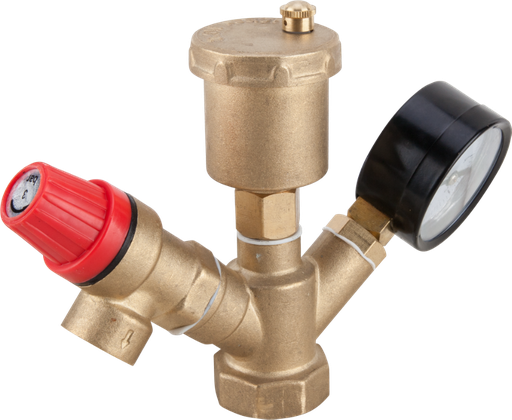 [P000330] Grup cu supapă de siguranță pentru cazan, aerisitor și manometru fi 1" 3 bar