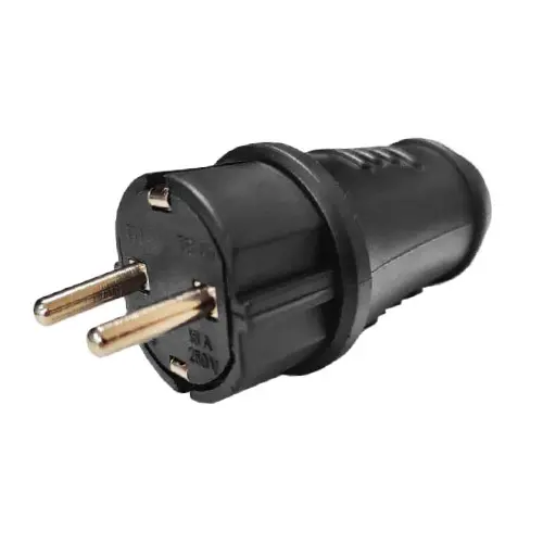 [P009179] Ștecher cu contact de protecție CP, 16 A negru, din cauciuc