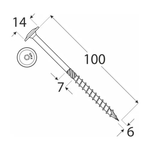 Surub pt. lemn cu cap saiba, TX 86X100 mm