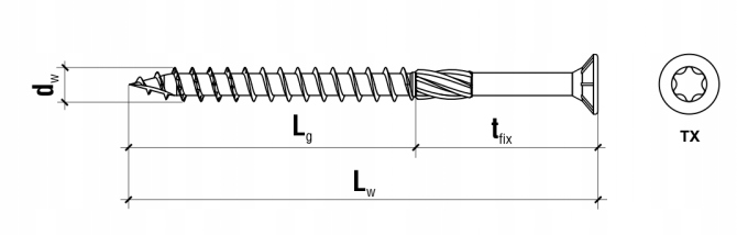 Surub pt. lemn cu cap inecat, TX 6X140 mm