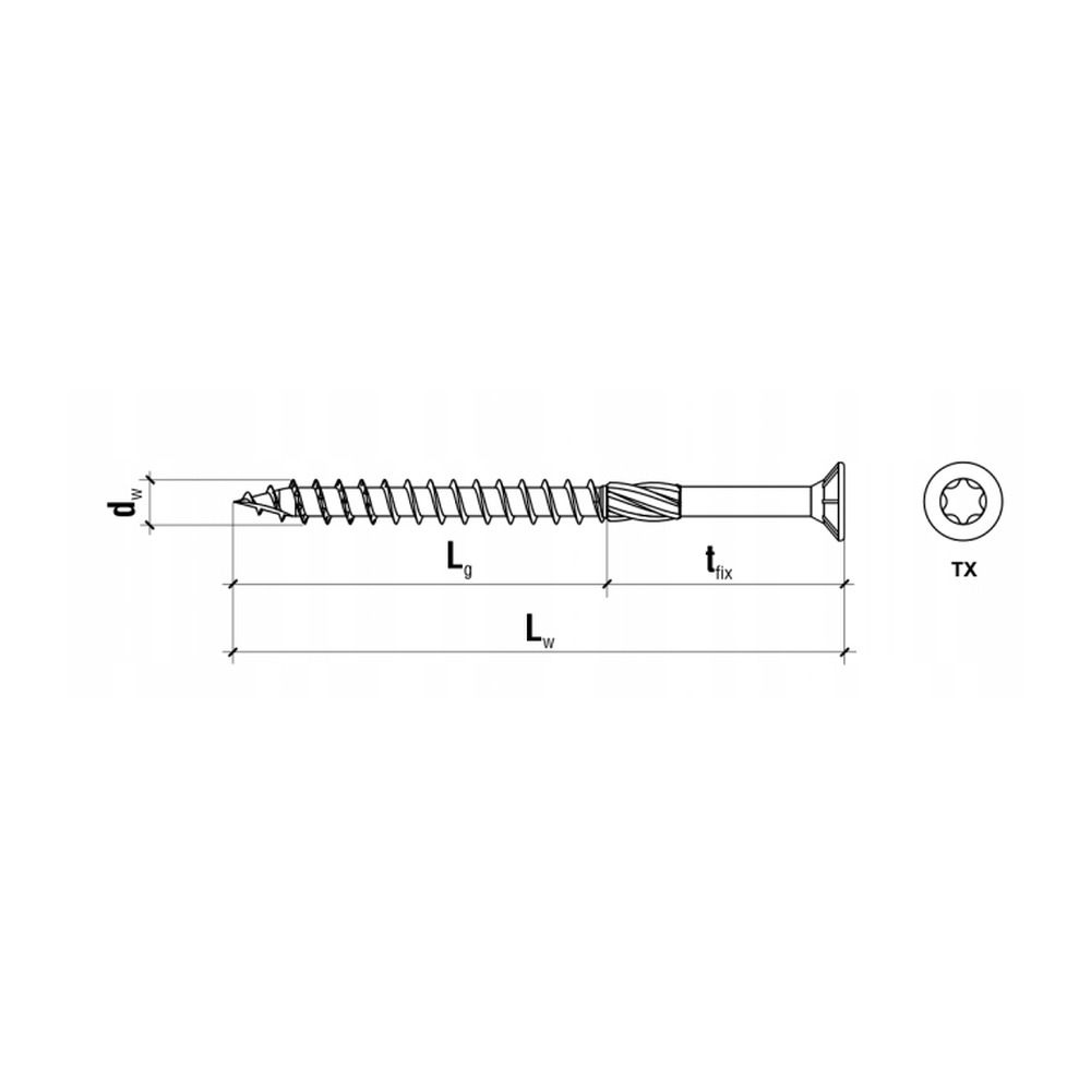 Surub pt. lemn cu cap inecat, TX 6X140 mm