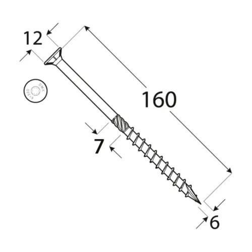 Surub pentru lemn cap inecat 6 x 160 zn Argintiu