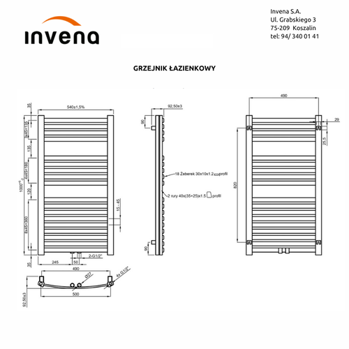 Radiator port prosop alb, 540x1000mm