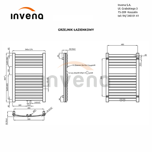 Radiator port prosop alb, 540 x 800 mm