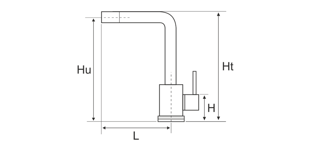 Baterie bucatarie lebada tip L INOX 5001 L:220; H:95; Hu:310; Ht:340 mm