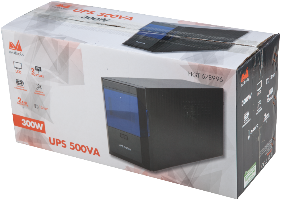 UPS 500VA/300 wat 2 porturi, LCD display, putere 500VA/300W