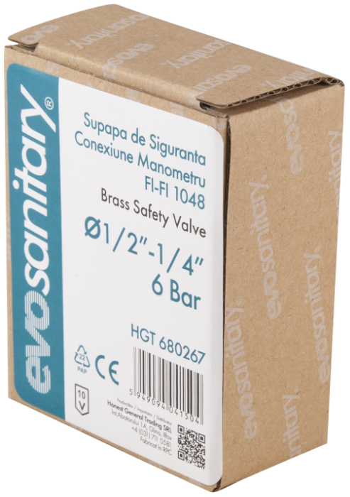 Supapa de siguranta conexiune manometru 1048, D.1/2" FE, 1/4" FI, 3 bari