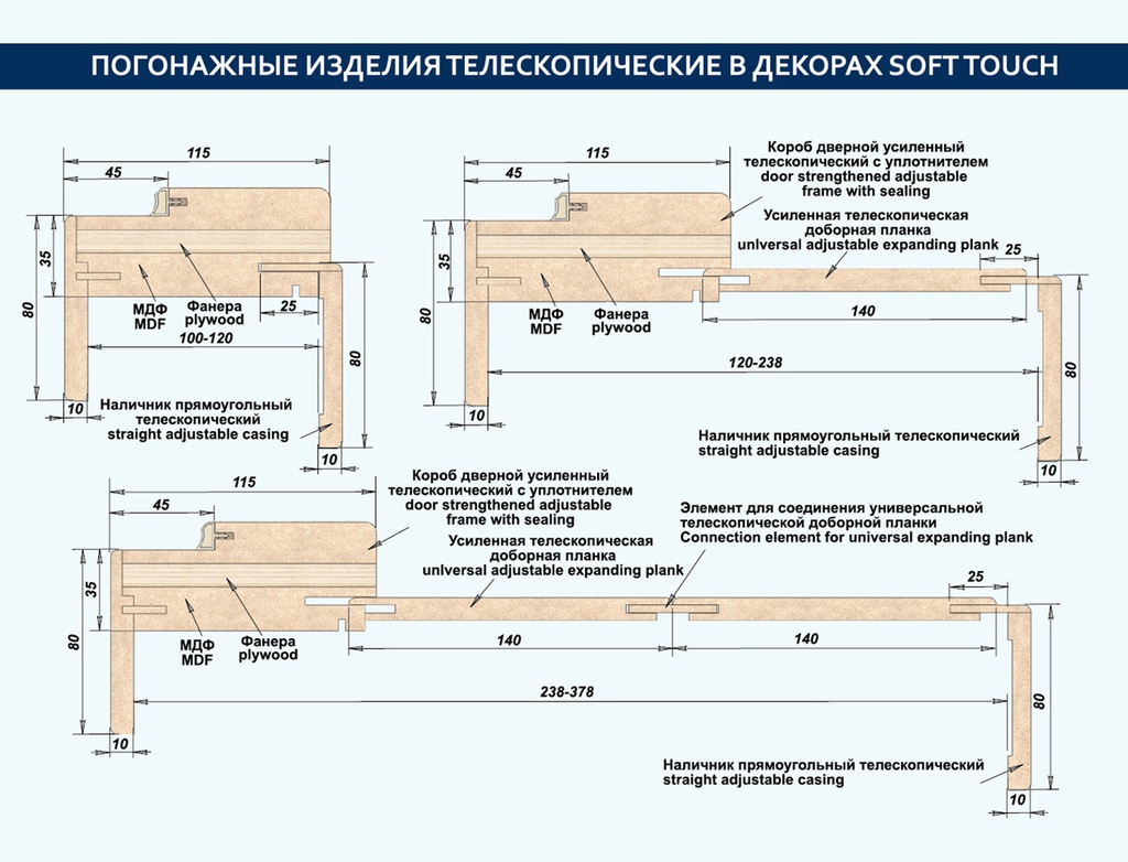 Set toc ECO ТM usi extensibil unghi 45° D.40 x 800 mm (Nl Stejar Takoma)