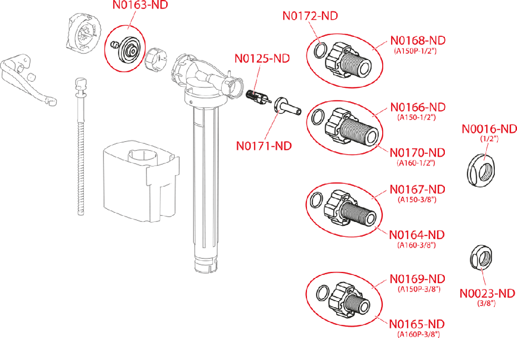 Flotor/mecanism WC A150UNI cu plutitor plastic, alimentare laterală, universal