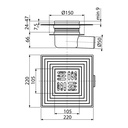 Sifon pardoseală 105×105/110 mm ieşire laterală, grătar din inox, izolaţie suplimentară, reţinere a mirosurilor uscat