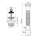 Ţeavă flexibilă 6/4"×40/50, cu piuliţa plastic + Ventil chiuvetă 6/4" cu sită din oţel inoxidabil DN70