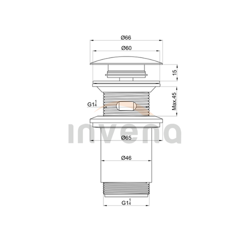 Ventil universal pentru lavoar clik clack ABS, finisaj negru mat, ciuperca mare cu preaplin