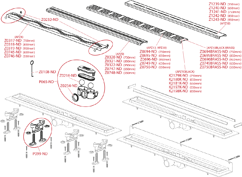 Rigolă/Canal de scurgere pentru duş APZ8 SIMPLE cu margine pentru grătar perforat