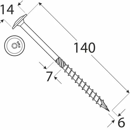 Surub pentru lemn cap inecat TX 6 x 120 zn Argintiu 