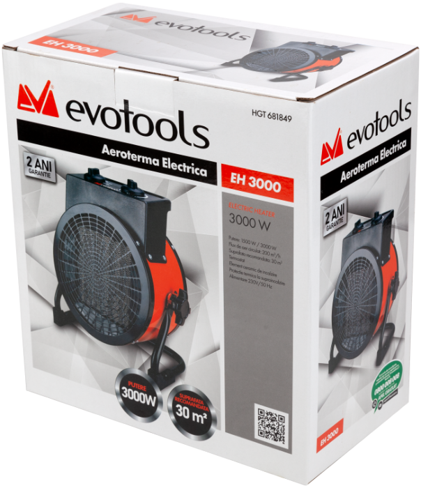 Aeroterma electrica cu rezistenta ceramica EvoTools / T: EH 3000; P[W]: 3000