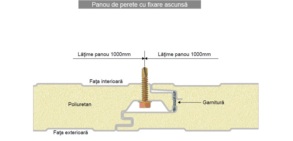 Panou sandwich perete - fixare ascunsa 100 mm Ral 9002, tabla 05 - 05 mm 6 ml